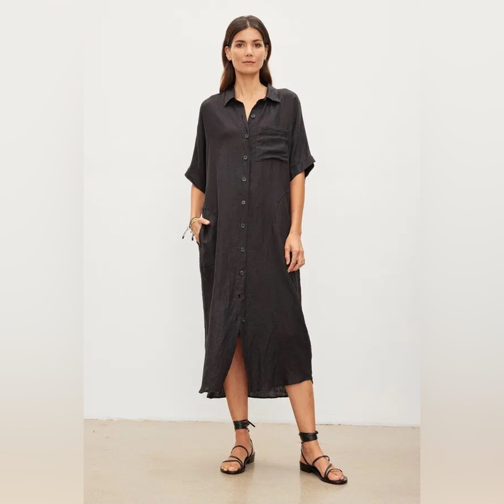 NWT Velvet by Graham & Spencer SANDRA LINEN BUTTON-UP DRESS